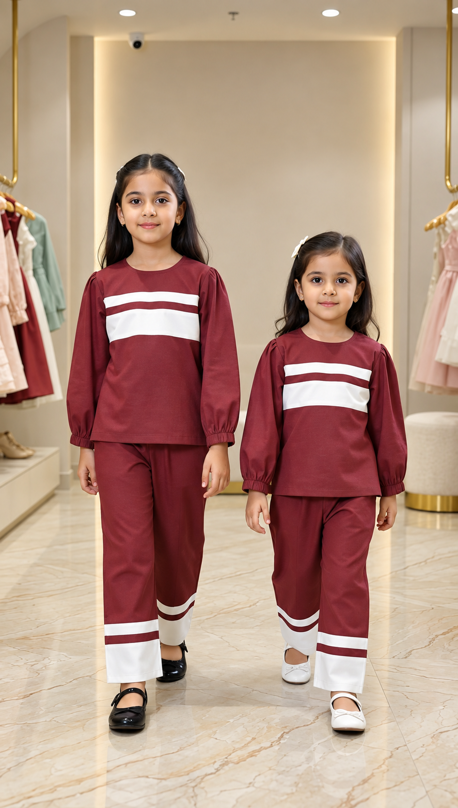 Maroon & White Cambric 2-Piece Set