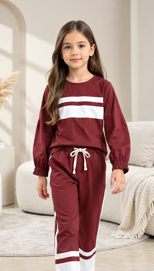 Maroon & White Cambric 2-Piece Set