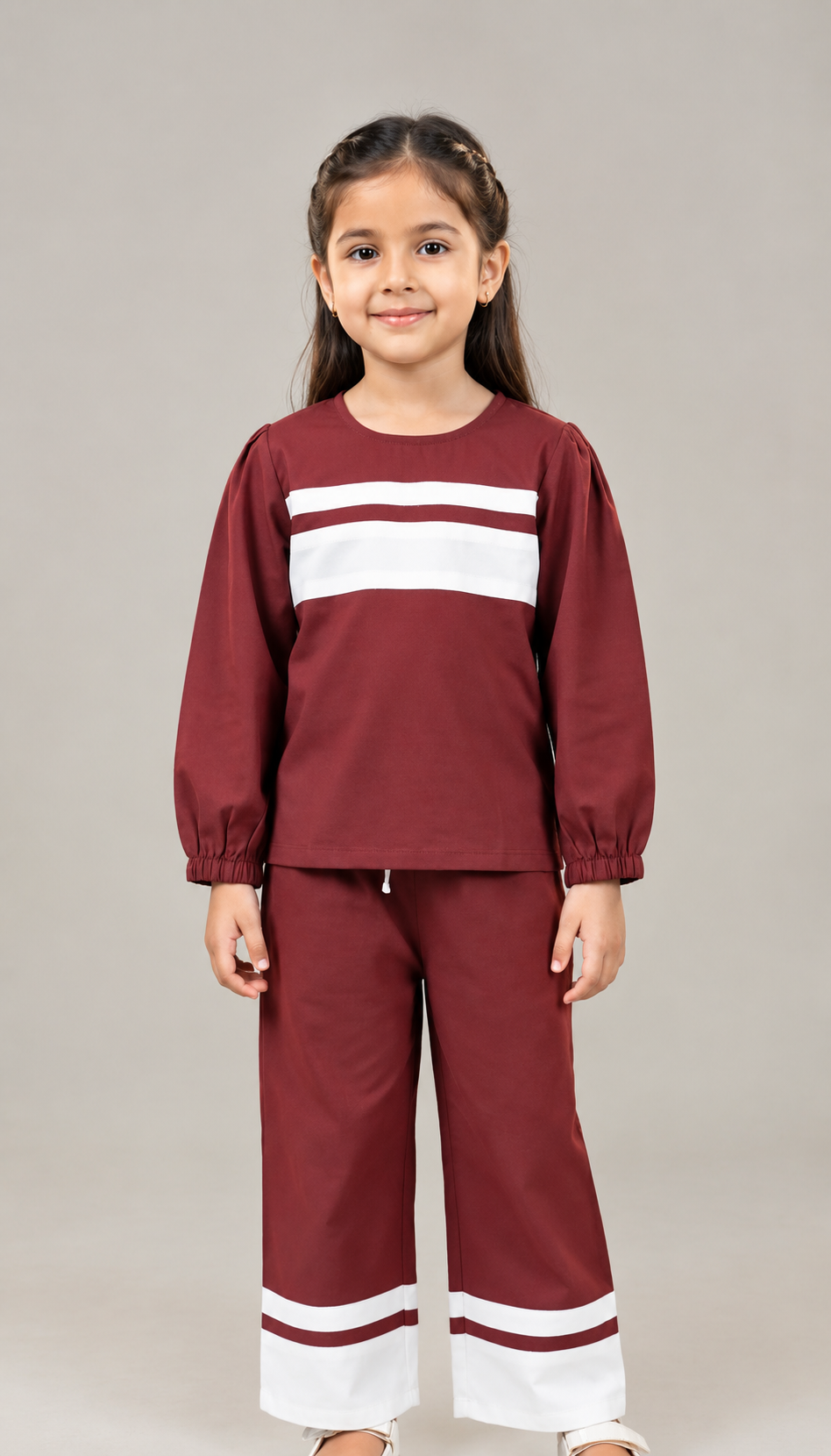 Maroon & White Cambric 2-Piece Set